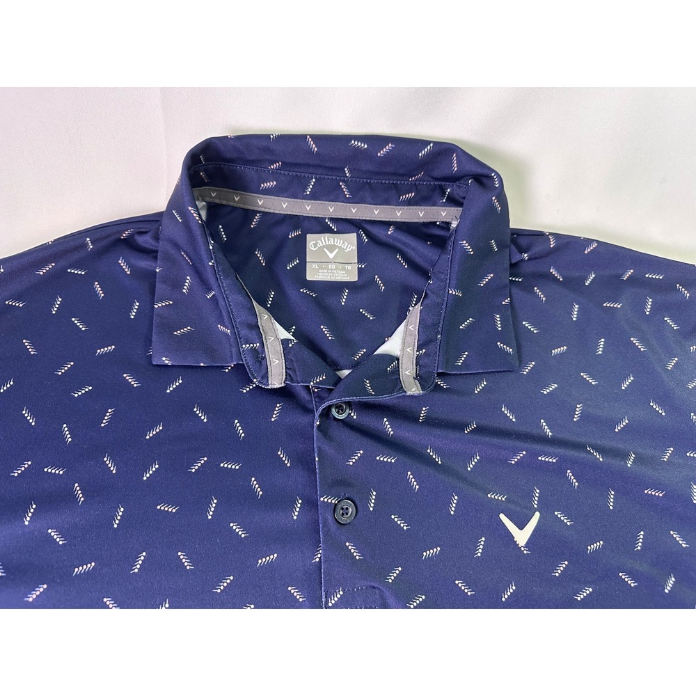 Callaway Opti-Dri Mens Navy Blue Golf Tee All‎ Over Print Stretch Polo Shirt XL
